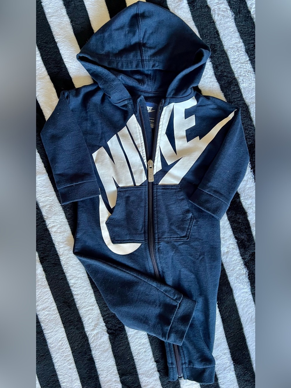 Nike Navy Blue Kids Zip-Up Hoodie Onesie with White Logo